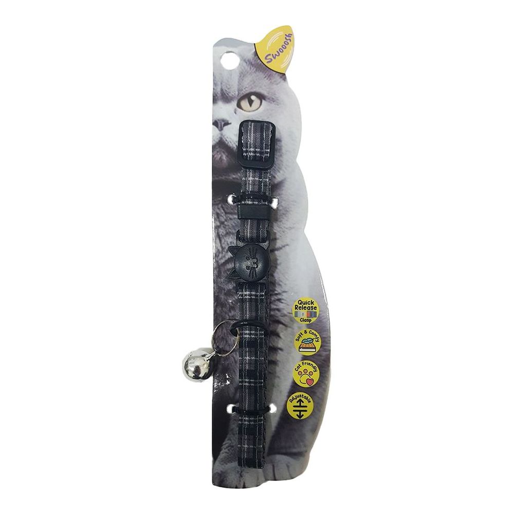 Swooosh Flying Lines Plain Grid Safe Cat Collar - Grey