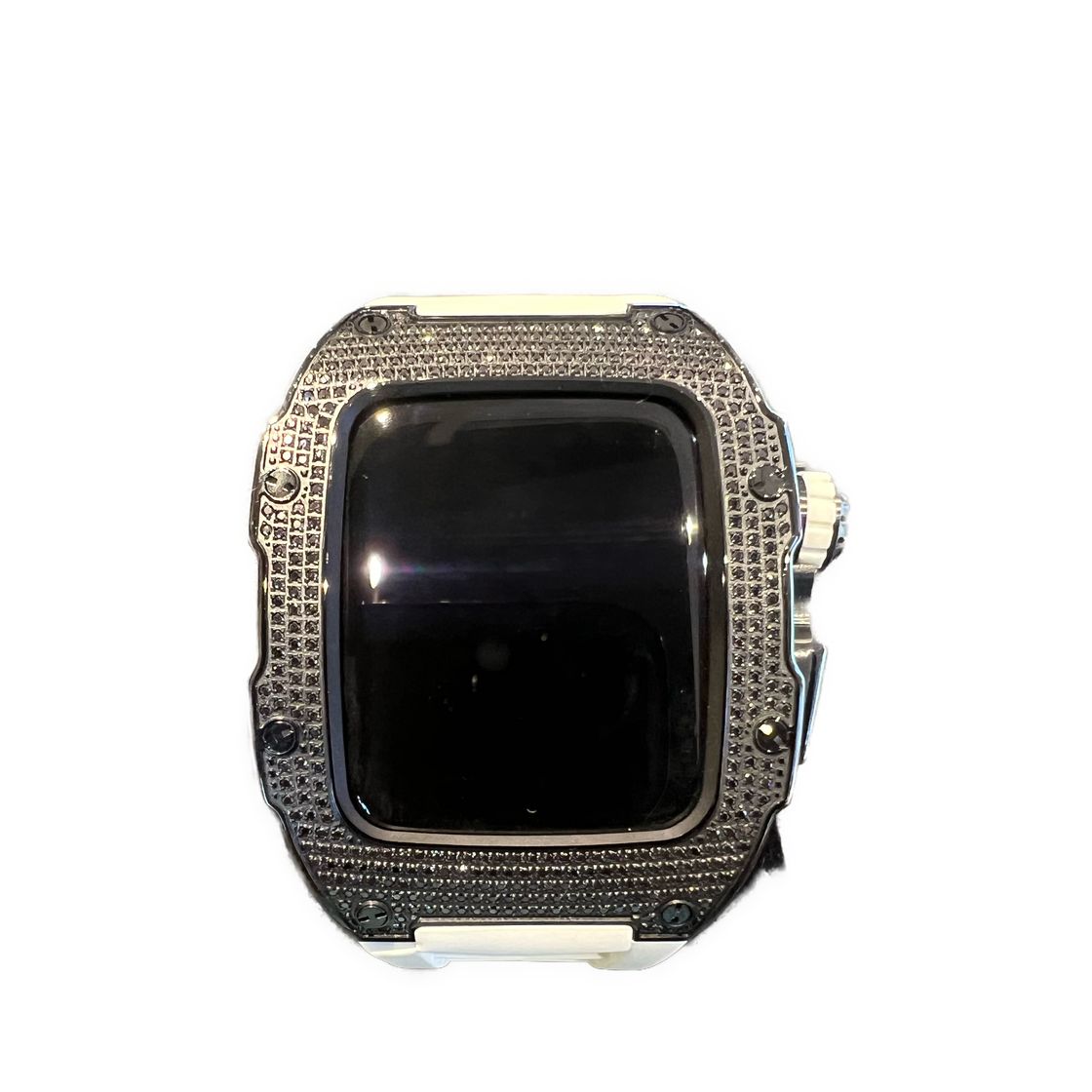 Mansa Design Custom Bling Case For Apple Watch Series 9 - Black With White Strap