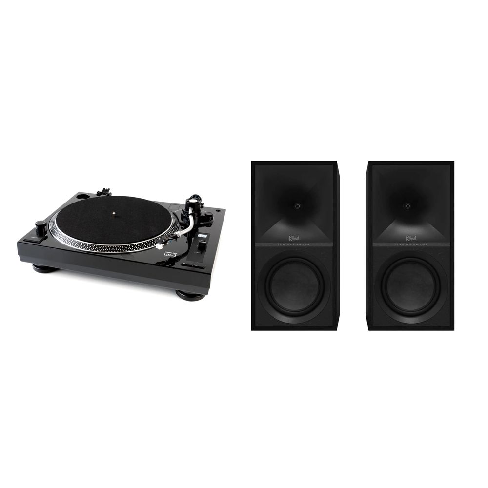 Music Hall US1 Belt-Drive Turntable + Klipsch Sevens Powered 80W Speakers Bundle Set - Black