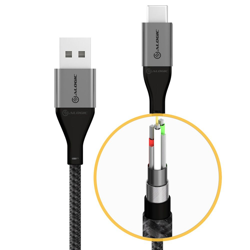 Alogic Super Ultra USB 2.0 USB-C To USB-A Cable 0.3M Space Grey