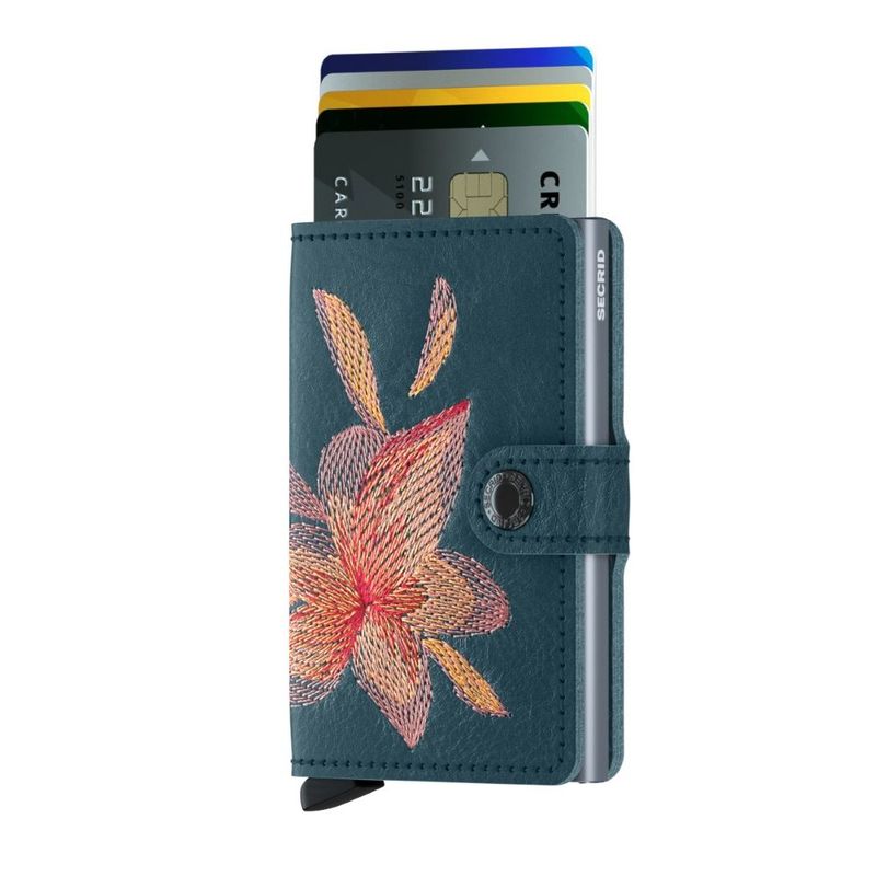 Secrid Miniwallet - Stitch Magnolia Leather - Petrolio
