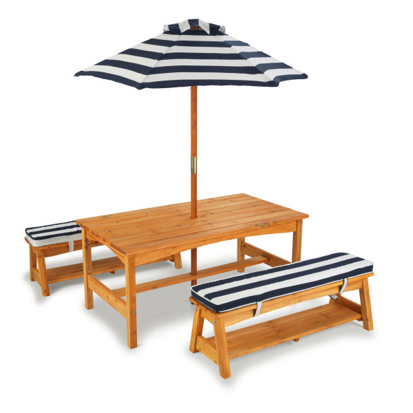 Kidkraft Outdoor Table & Bench Set With Cushions & Umbrella