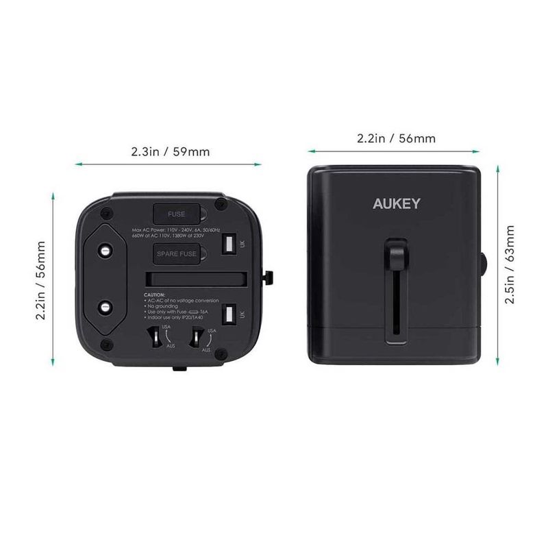 Aukey Ta01B Universal Travel Adapter with One USB-C and Two USB-A Ports