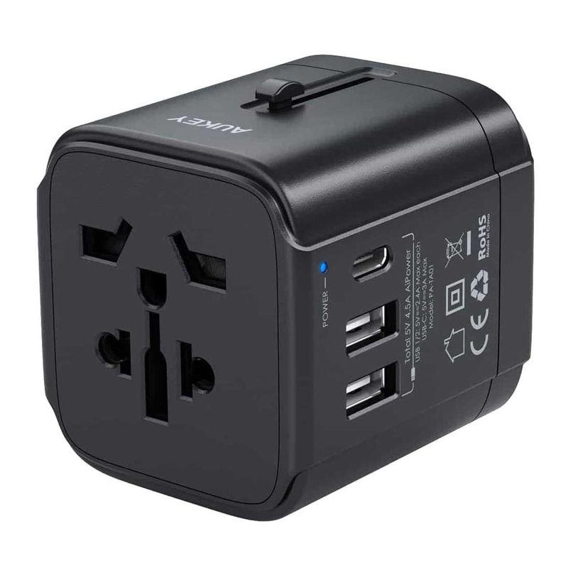 Aukey Ta01B Universal Travel Adapter with One USB-C and Two USB-A Ports