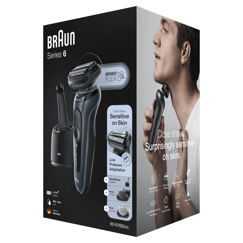 Braun Series 6 60-N7650CC Wet & Dry Shaver With Smartcare Center And 2 Attachments Grey