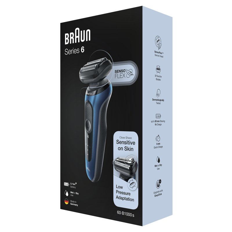 Braun Series 6 60-B1000S Wet & Dry Shaver With Travel Case Blue