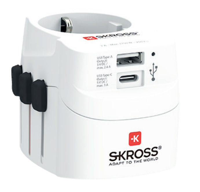 Skross Pro Light USB AC World Travel Adapter White