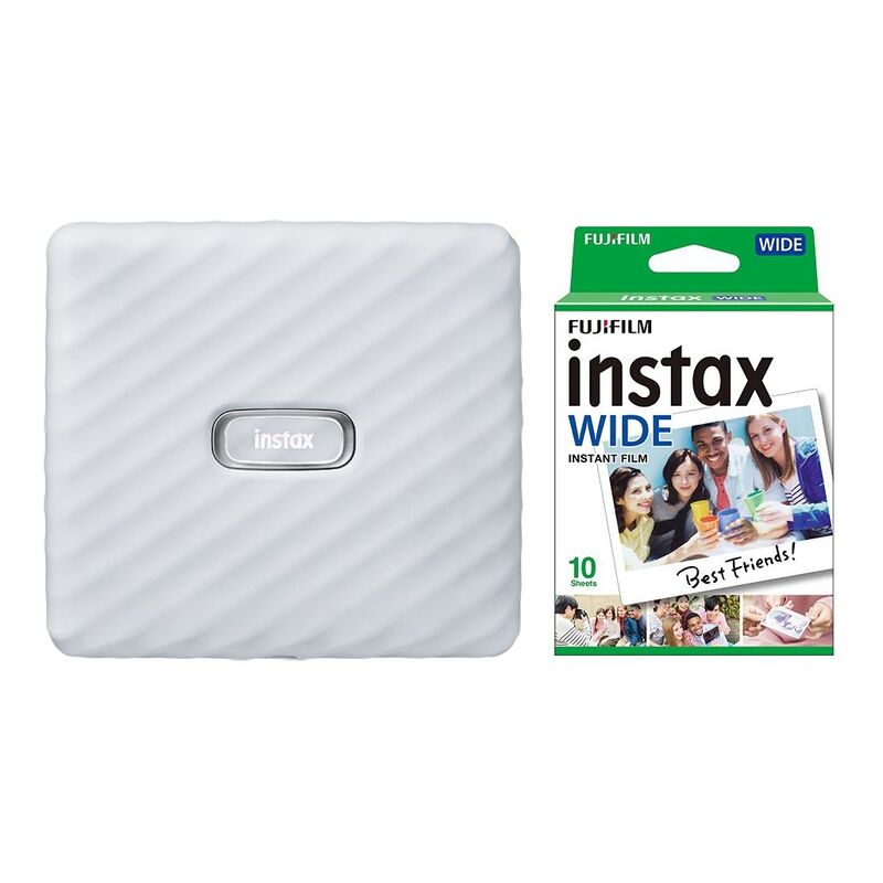 Fujifilm Instax Link Wide Smartphone Printer Ash White + Instax Wide Instant Film (Bundle)