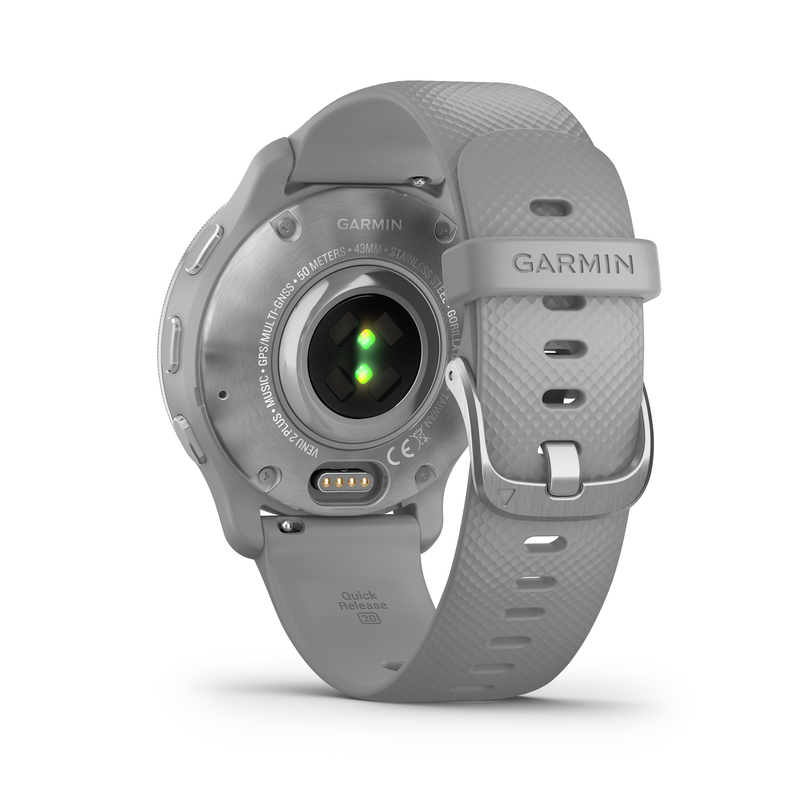 Garmin Venu 2 Plus Silver Stainless Steel Bezel with Powder Grey Case and Silicone Band Smartwatch