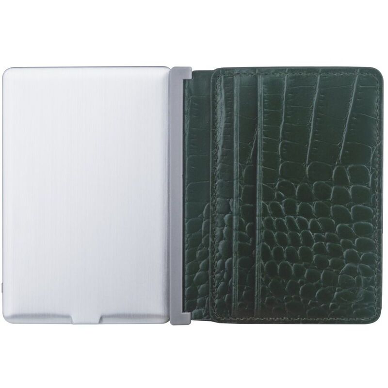 Ine Wallet & Charger Alligator Recycled Leather Green Ine Wallet & Charger Alligator Recycled Leather Green