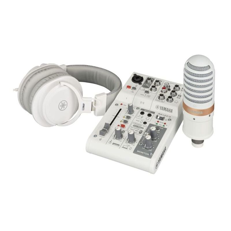 Yamaha AG03MK2 LSPK Live Streaming Pack (Mixer / Microphone / Headphones / XLR Cable) - White Yamaha AG03MK2 LSPK Live Streaming Pack (Mixer / Microphone / Headphones / XLR Cable) - White
