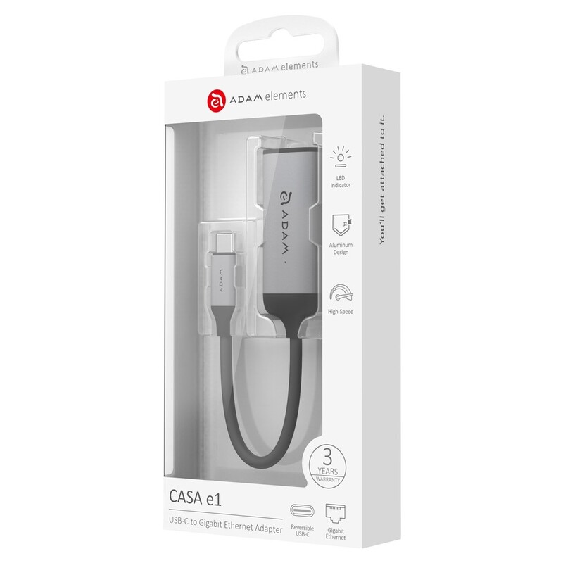 Adam Elements Casa e1 USB-C To Gigabit Ethernet Adapter - Grey Adam Elements Casa e1 USB-C To Gigabit Ethernet Adapter - Grey