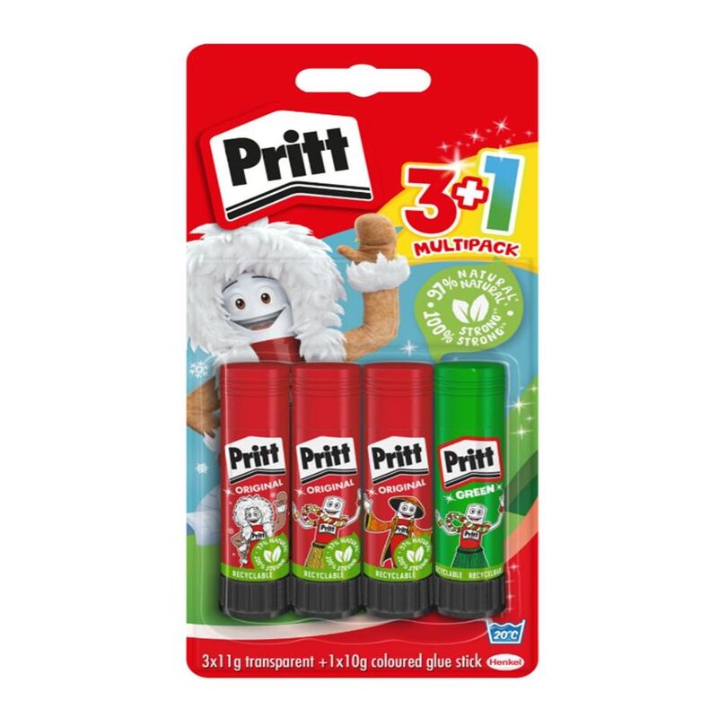 Pritt Glue Stick  - Value Pack - (3 x 11g Colour + 1 10g) Pritt Glue Stick  - Value Pack - (3 x 11g Colour + 1 10g)