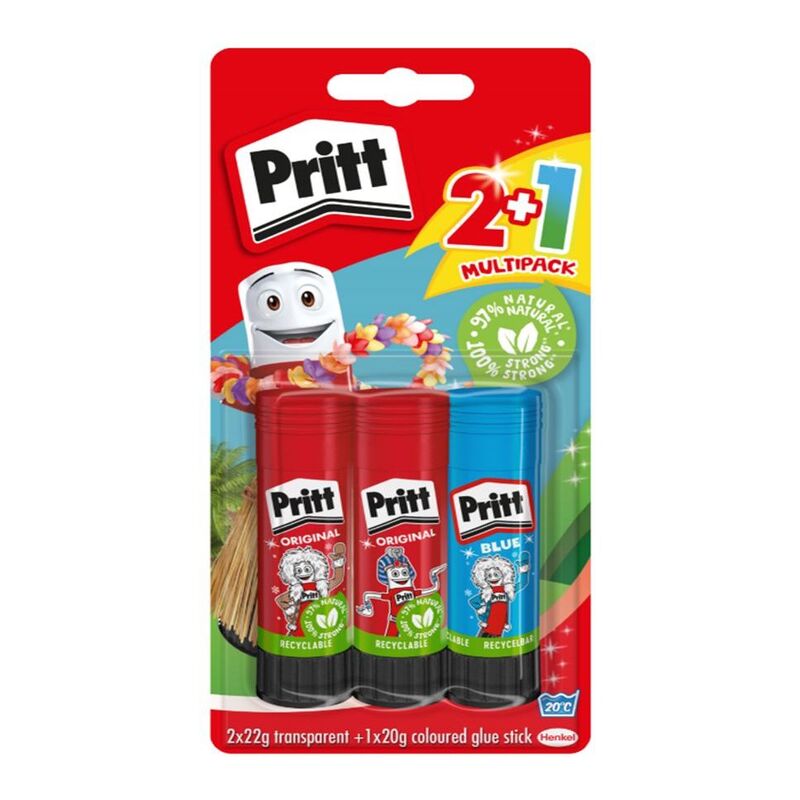 Pritt Glue Stick - Value Pack - (2 x 22g Colour + 1 20g) Pritt Glue Stick - Value Pack - (2 x 22g Colour + 1 20g)