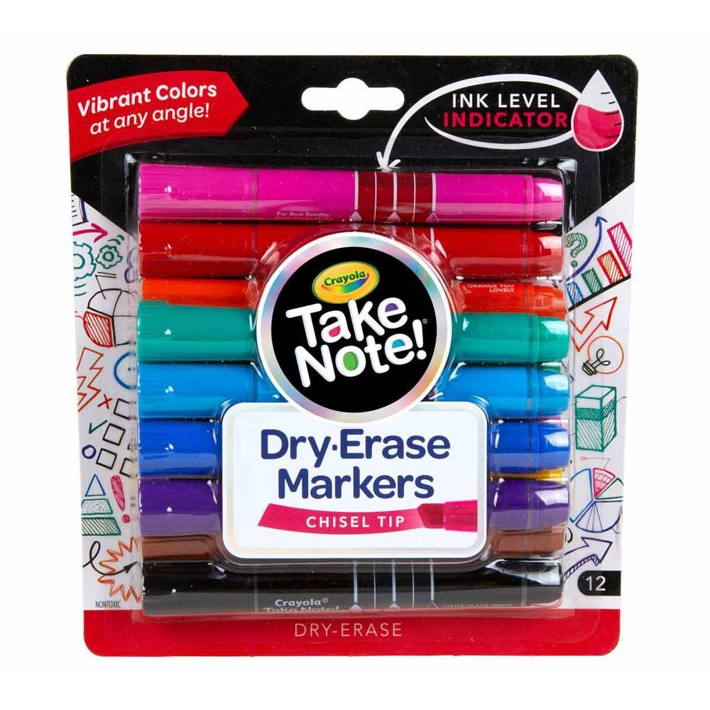 Crayola Take Note Broad Line Dry-Erase Colored Markers (Set of 12)