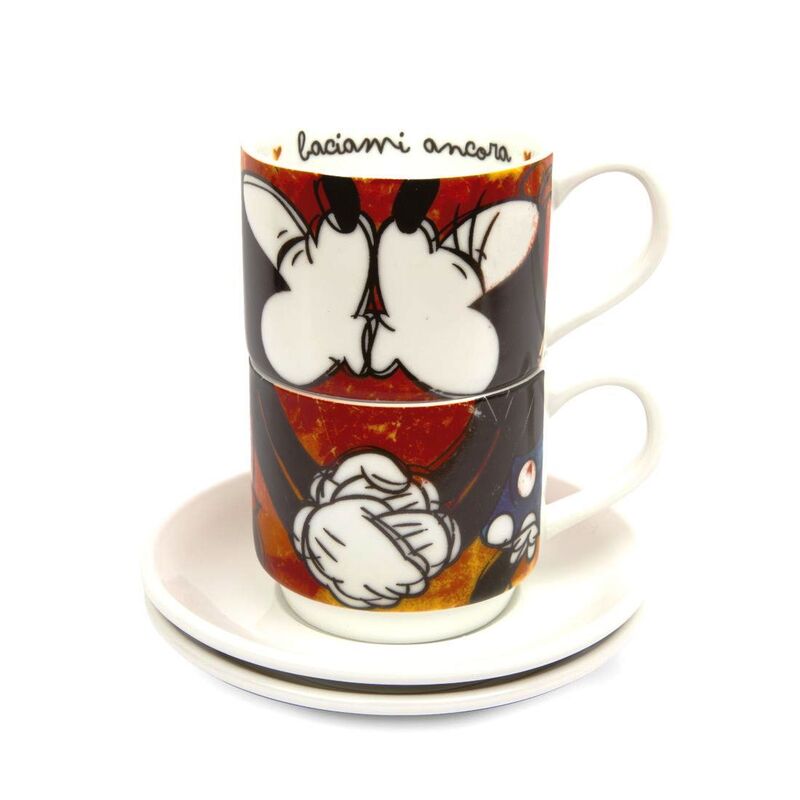 Mickey Mouse Love Stackable Espresso Porcelain Cups Red with Saucers LSL (Set of 2)