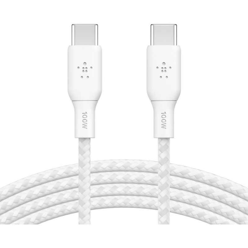 Belkin Cable Braided USB-C To USB-C 2.0 100W 3m - White Belkin Cable Braided USB-C To USB-C 2.0 100W 3m - White