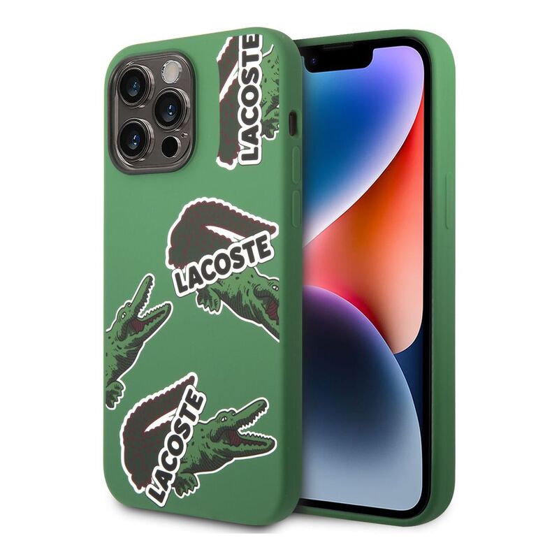 Lacoste Hard Case Liquid Silicone / Microfiber Allover Pattern For iPhone 14 Pro Max - Green