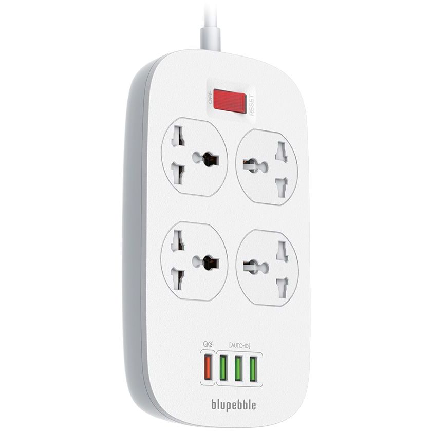 Blupebble Surge Protection 4 Universal Socket with 3 Usb Port + Qc3.0