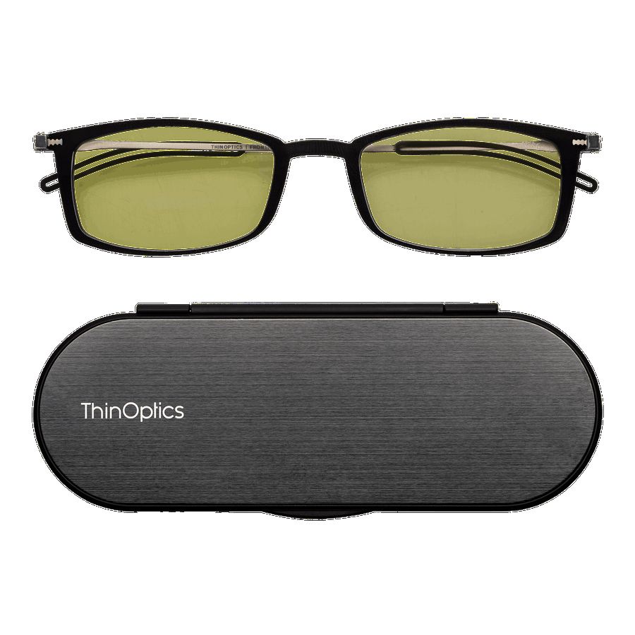 Thinoptics Brooklyn Blue Light Blocker Glasses With Milano Case - Black (+2.5)