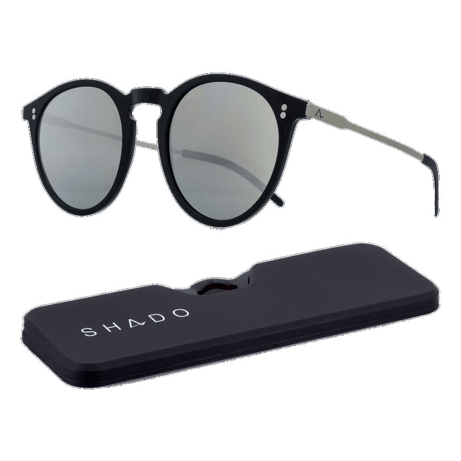 Thinoptics Los Altos Sunglasses Shiny Black Frame With Grey Flash Mirror Lens