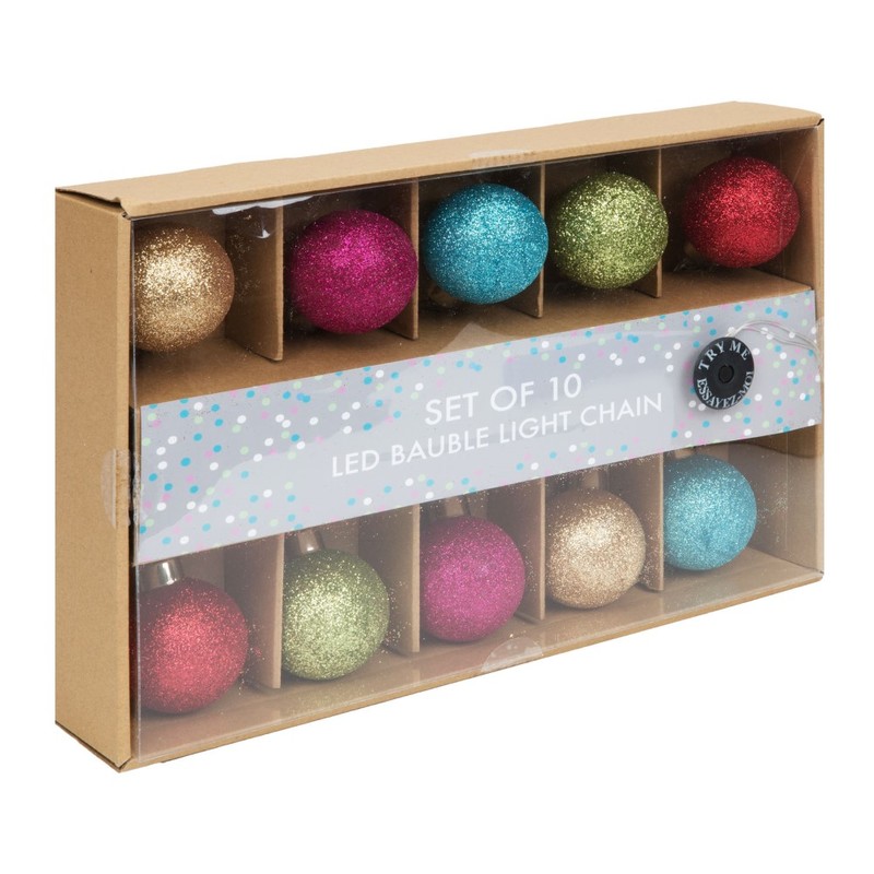 Santa Express Glass Multi Coloured Bauble LED Light Chain (Set of 10 )