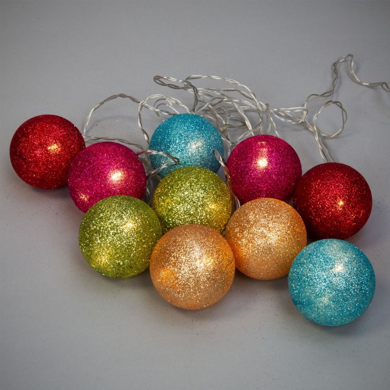Santa Express Glass Multi Coloured Bauble LED Light Chain (Set of 10 )