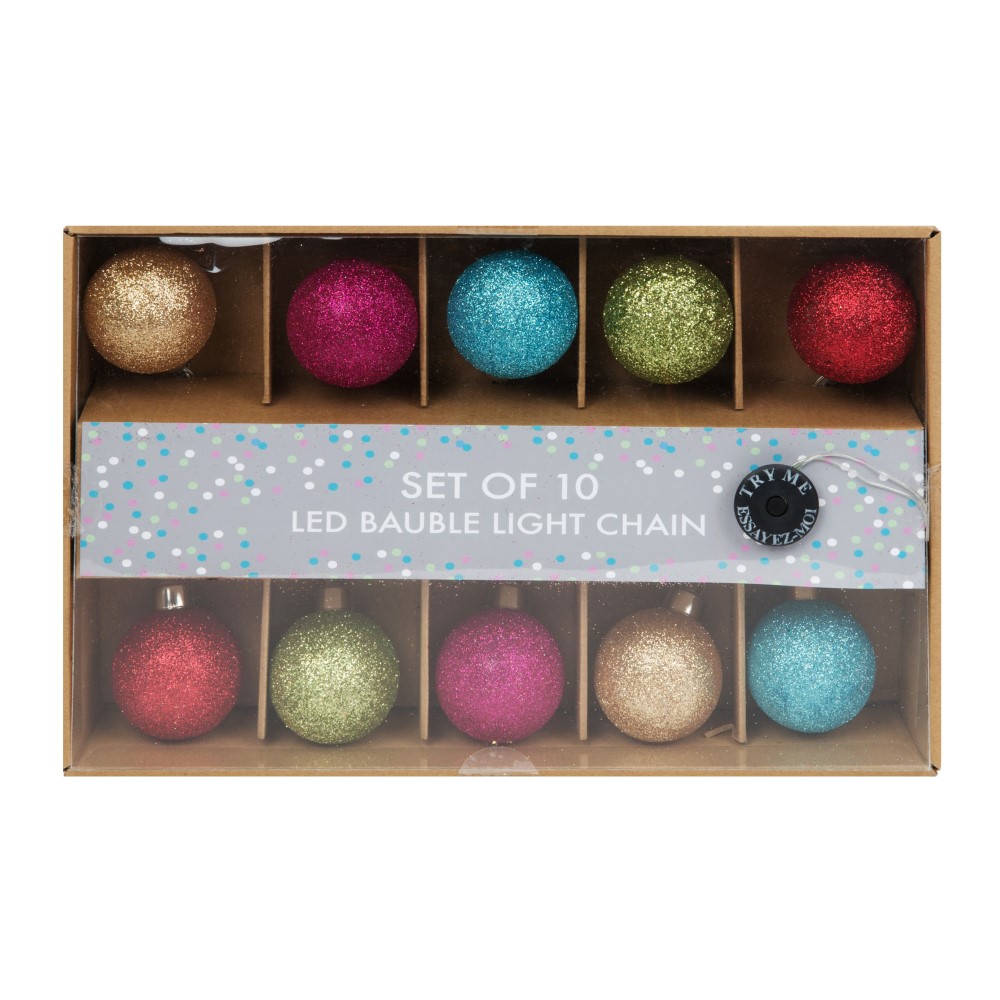 Santa Express Glass Multi Coloured Bauble LED Light Chain (Set of 10 )
