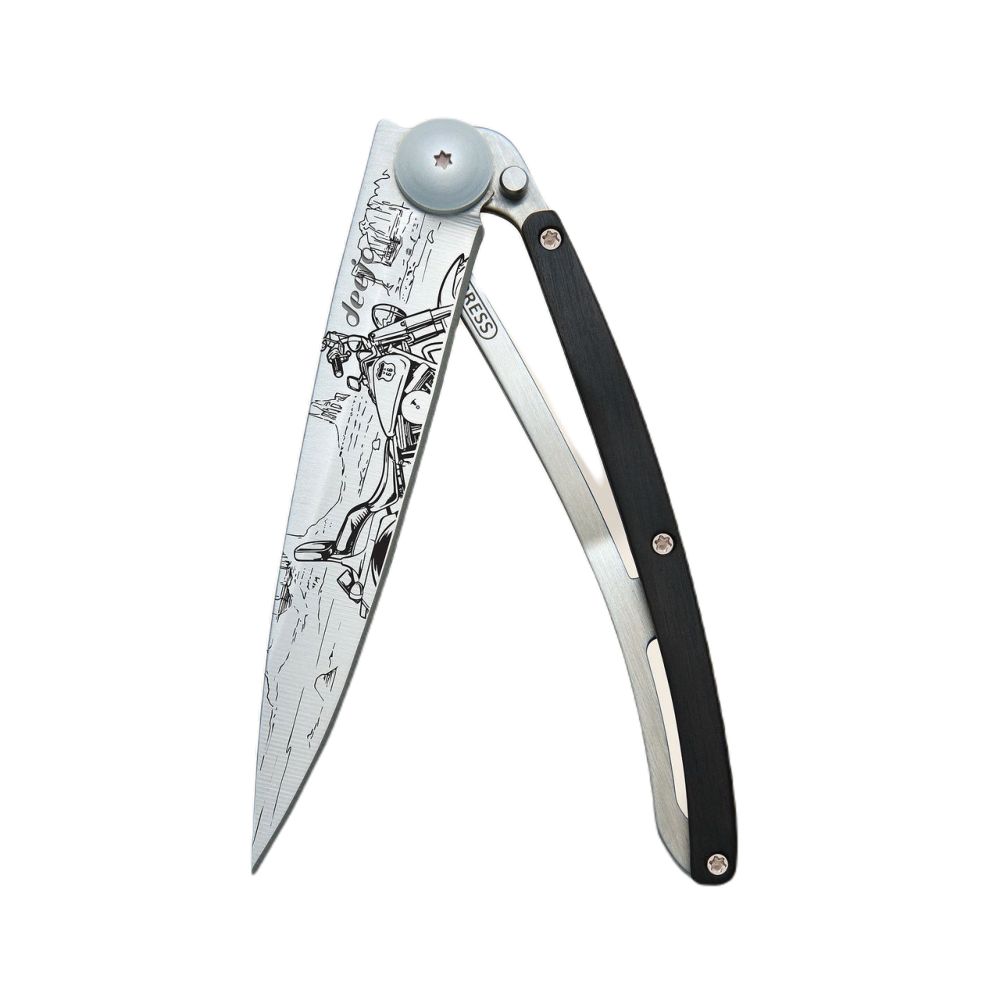 Deejo 37G Pocket Knife - Ebony Wood/Easy Rider (Grey)