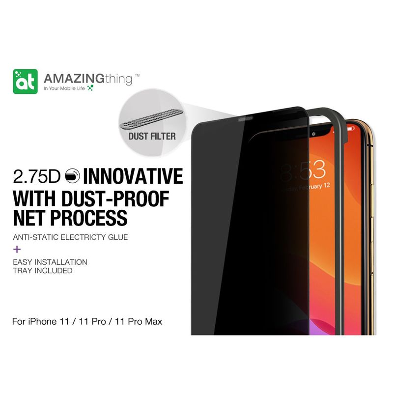 Amazing Thing 0.3M 2.75D Privacy Black Screen Protector Black for iPhone 11 Pro with Installer