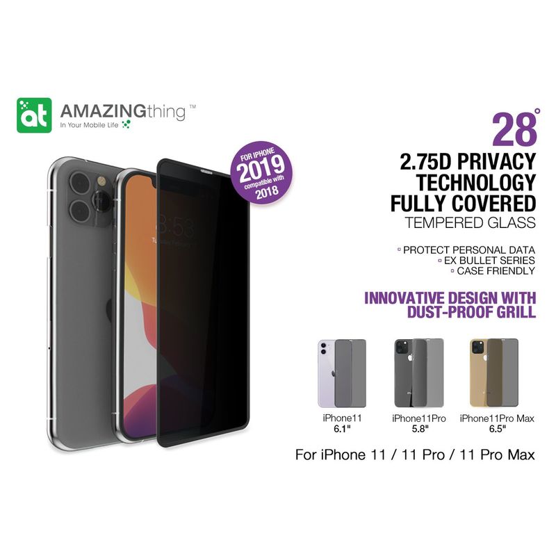 Amazing Thing 0.3M 2.75D Privacy Black Screen Protector Black for iPhone 11 with Installer