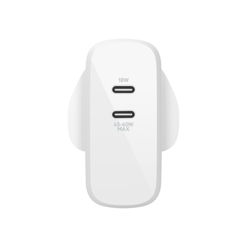 Belkin BoostCharge Dual USB-C PD GaN Wall Charger 63W White