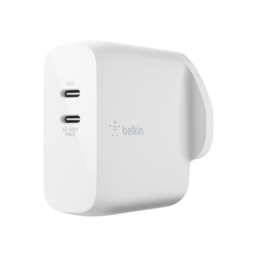 Belkin BoostCharge Dual USB-C PD GaN Wall Charger 63W White