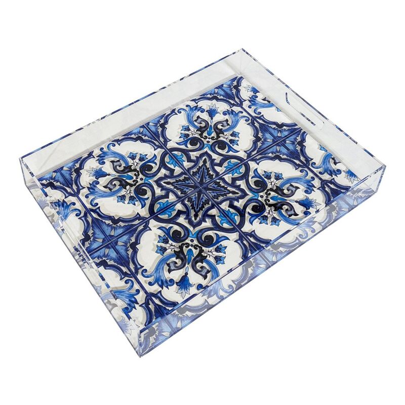 Roomours Majolica Tray Acrylic Blue & White (40 x 30 cm)