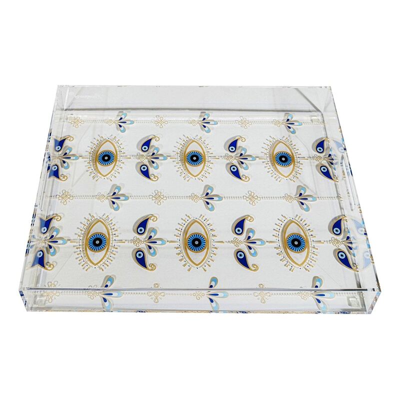 Roomours Hamsa Tray Acrylic Blue & White (40 x 30 cm)