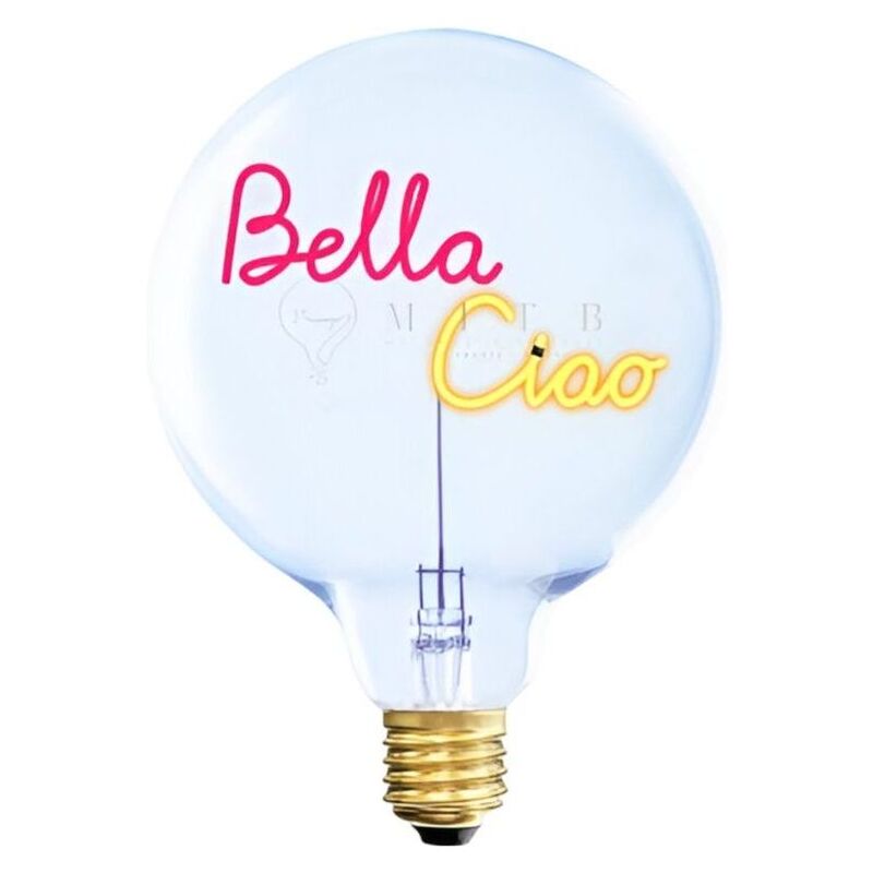 Message in the Bulb 904125Ra Bella Ciao LED Light Bulb (6 Volt) - Clear Glass - Red & Yellow Light