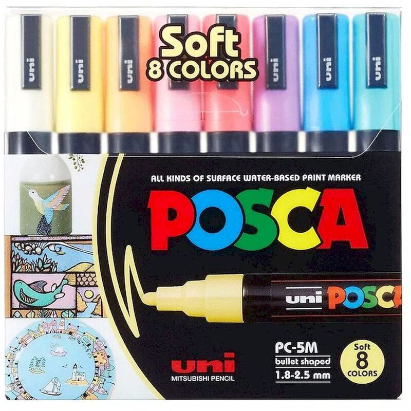 Uni-Ball Posca Soft Pastel Pc-5M Soft Colors Markers (Set of 8)