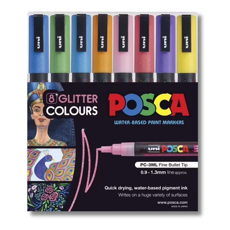 Uni-Ball Posca PC-3M Glitter Colors Markers (Set of 8)