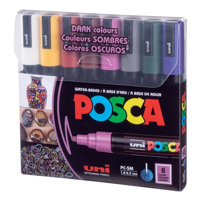 Uni-Ball Posca PC-5M Dark Colors Markers (Set of 8)