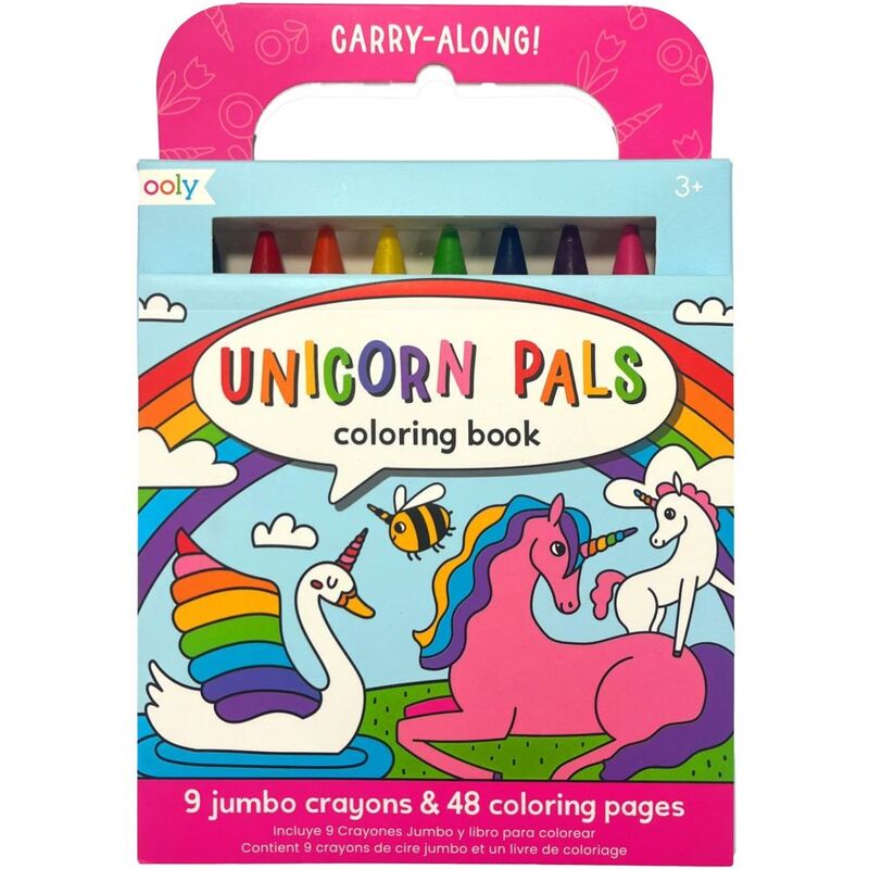 Ooly Carry Along Crayons & Coloring Book Kit - Unicorn Pals (Set of 10)