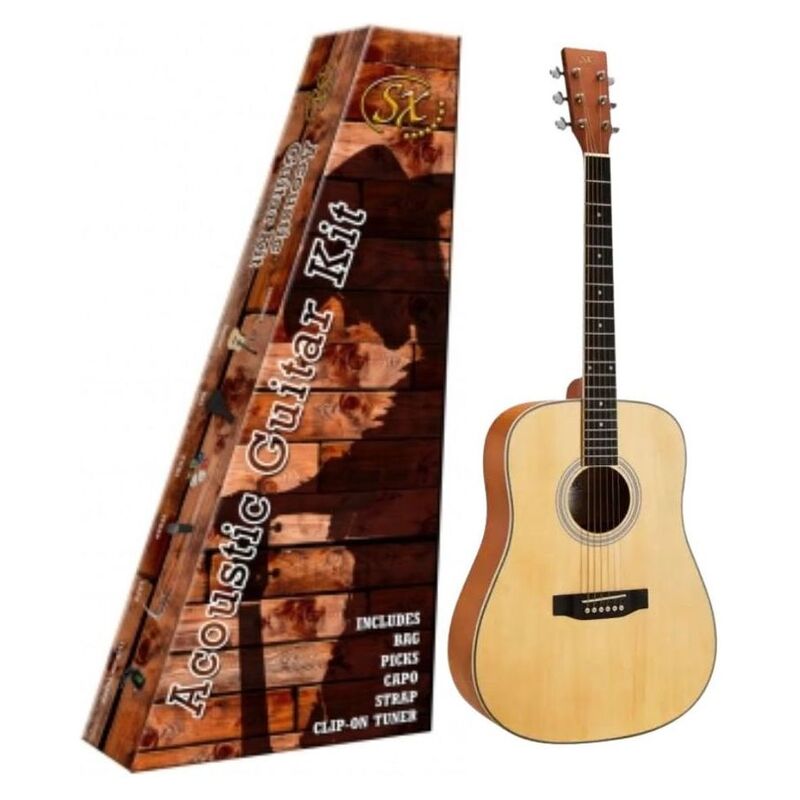 SX SD103K 3/4 Dreadnought Guitar Kit / Natural / includes Bag / Tuner / Strap / Capo & Picks SX SD103K 3/4 Dreadnought Guitar Kit / Natural / includes Bag / Tuner / Strap / Capo & Picks