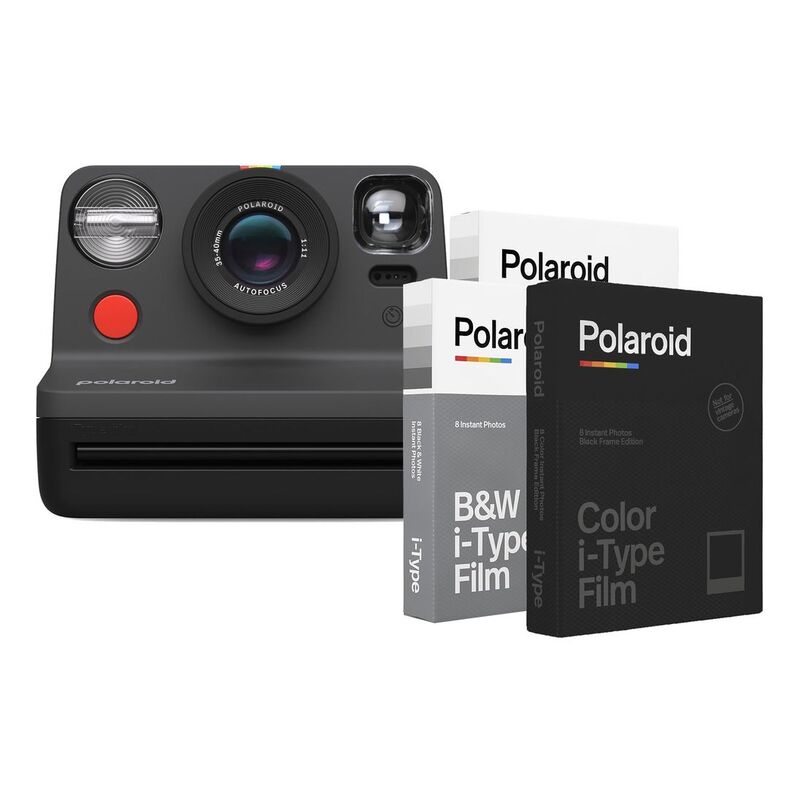 Polaroid Now 2 Instant Camera - Black + B&W Film Pack + iType Film Black Frame Pack (Bundle)