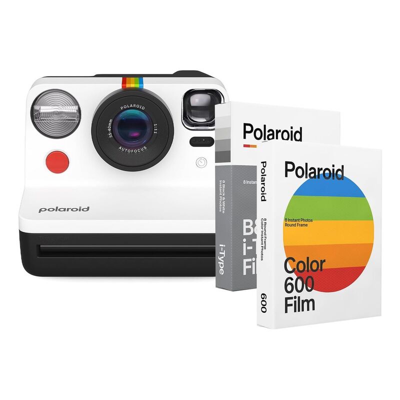 Polaroid Now 2 Instant Camera - Black/White + Color Film for 600 Round Frame Pack + B&W Film Pack (Bundle)