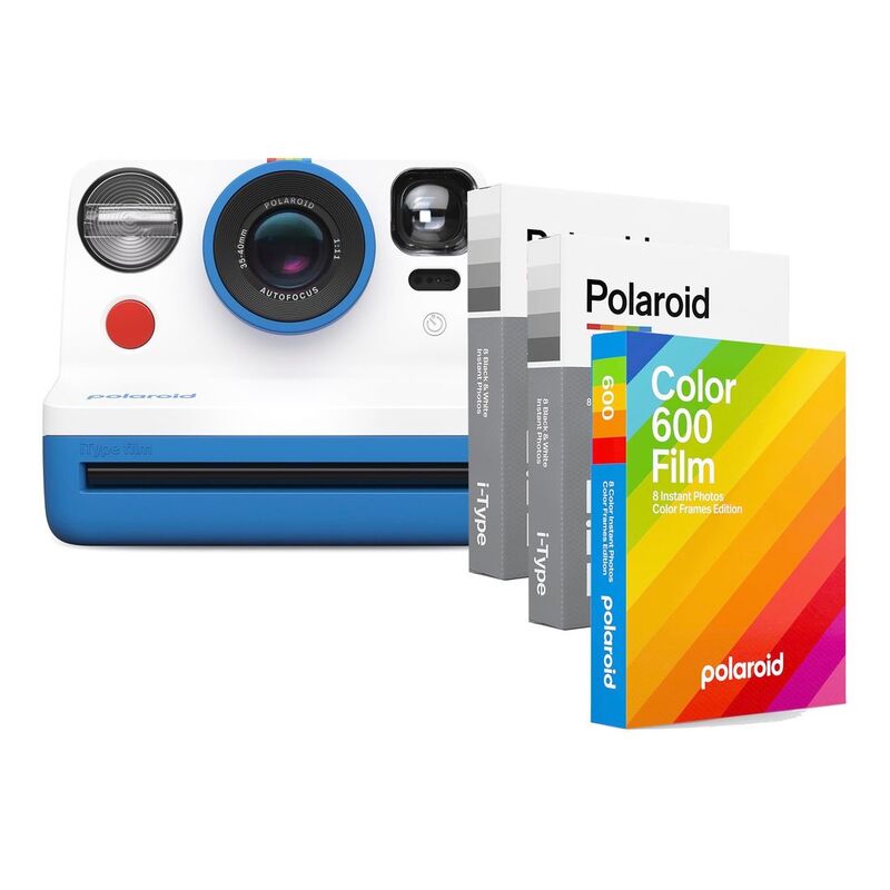 Polaroid Now 2 Instant Camera - Blue + Color film for 600 + 2 Packs of B&W Film (Bundle)