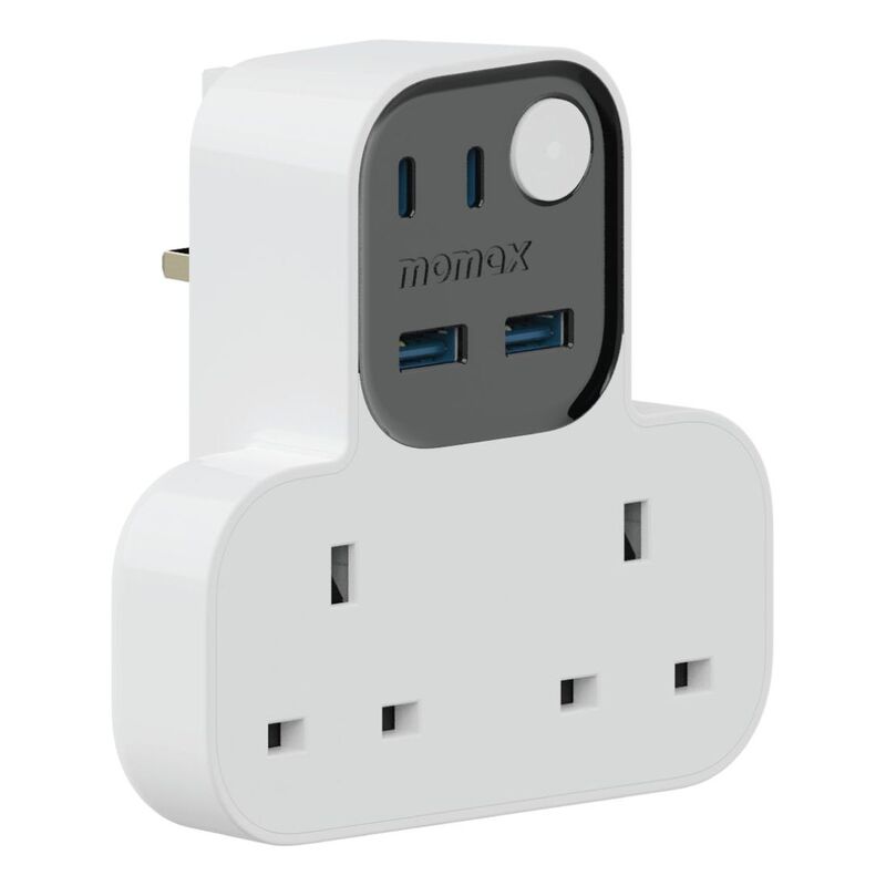 Momax 1-Charger Work Flow T-Shaped Extention 2 Socket With USB - White Momax 1-Charger Work Flow T-Shaped Extention 2 Socket With USB - White
