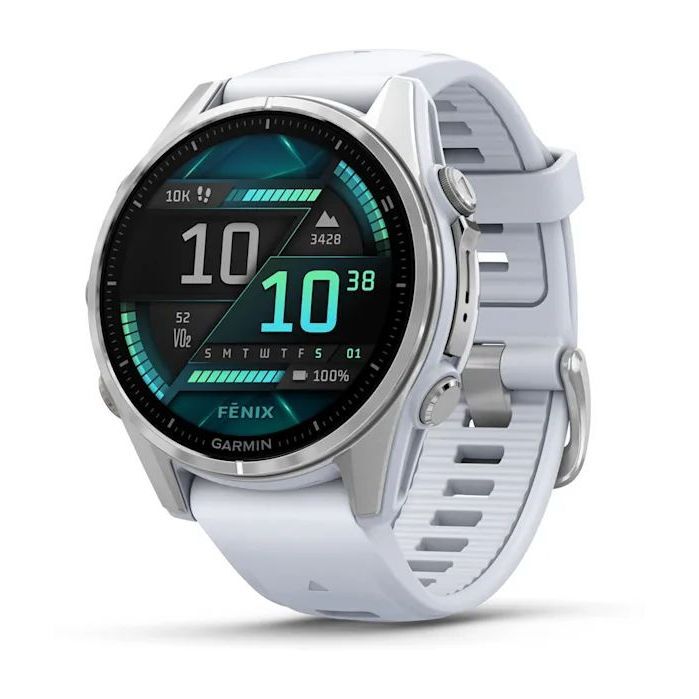 Garmin Fenix 8 43mm AMOLED Silver Smartwatch - Whitestone Silicone Band