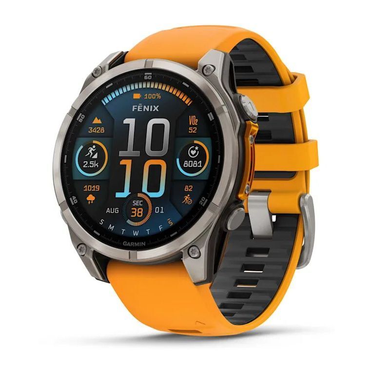 Garmin Fenix 8 47mm AMOLED Sapphire Titanium Smartwatch - Spark Orange/Graphite Silicone Band