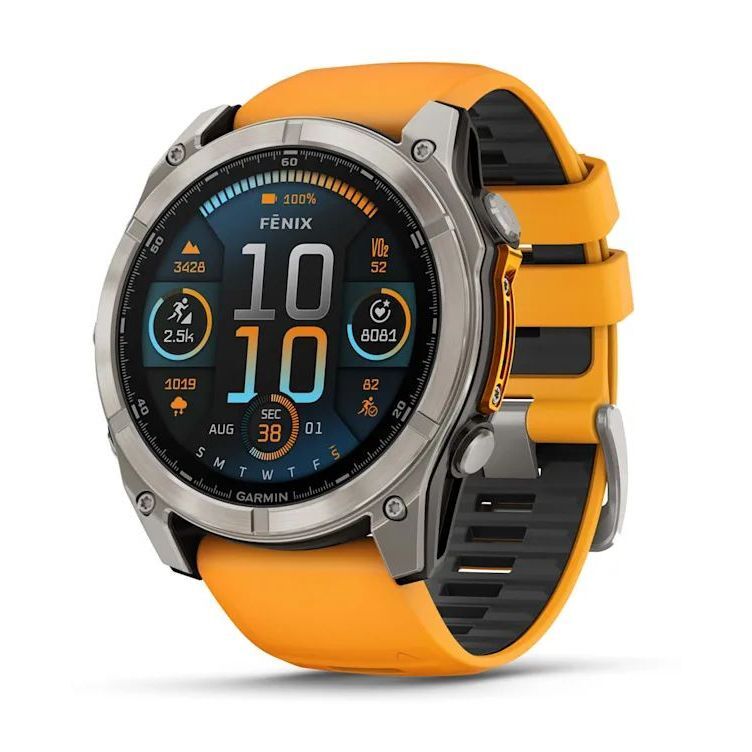 Garmin Fenix 8 51mm AMOLED Sapphire Titanium Smartwatch - Spark Orange/Graphite Silicone Band