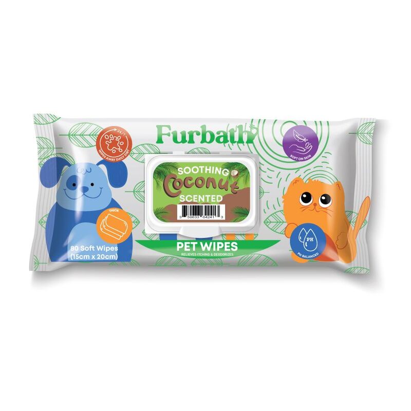 Furbath Natural Pet Wipes 80 Count- Coconut