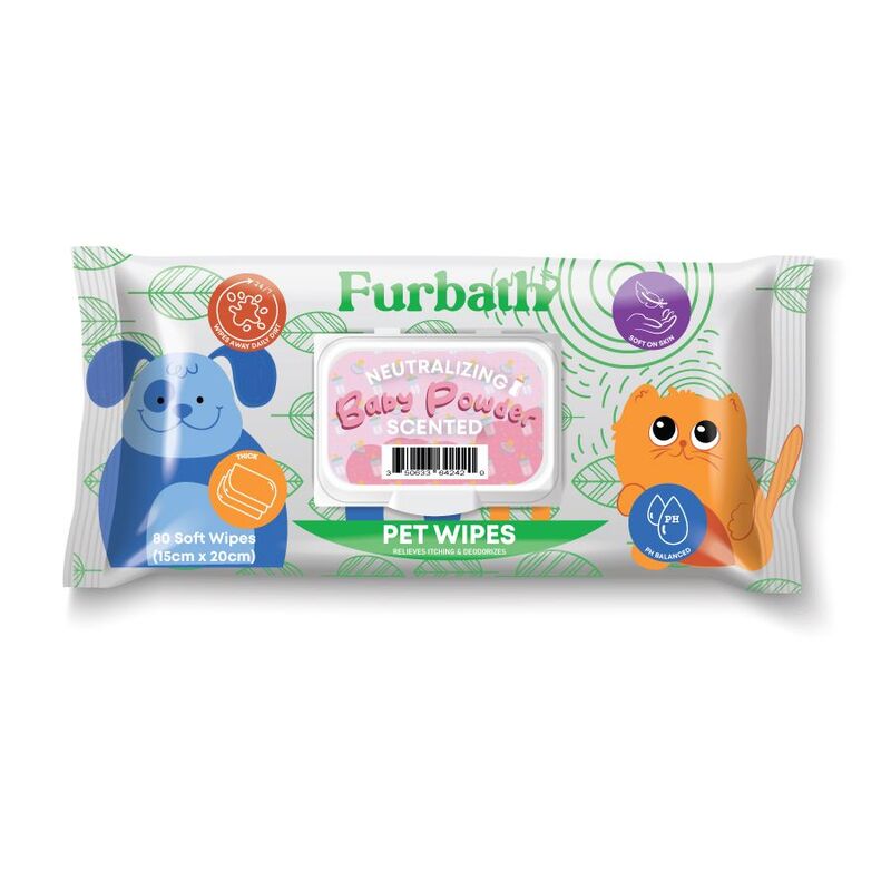 Furbath Natural Pet Wipes 80 Count- Baby Powder